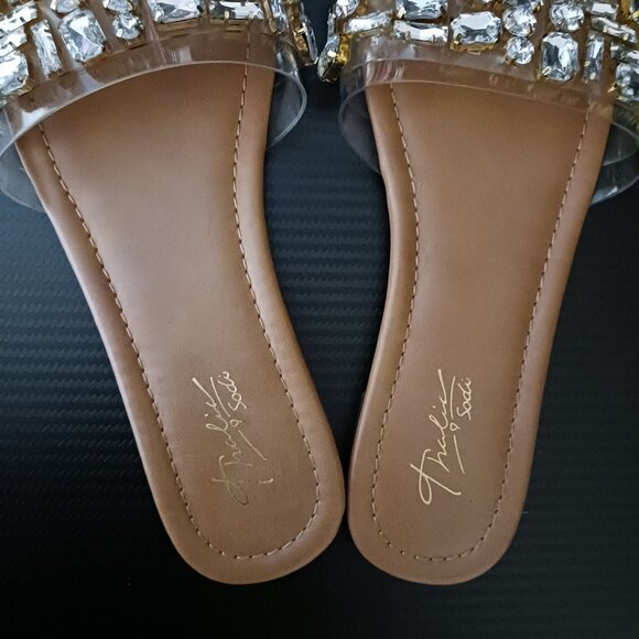 NEW Thalia Sodi Jillene Flat Slip On Slide Sandals Clear w/ Gemstone Accents 6.5 - Picture 9 of 11